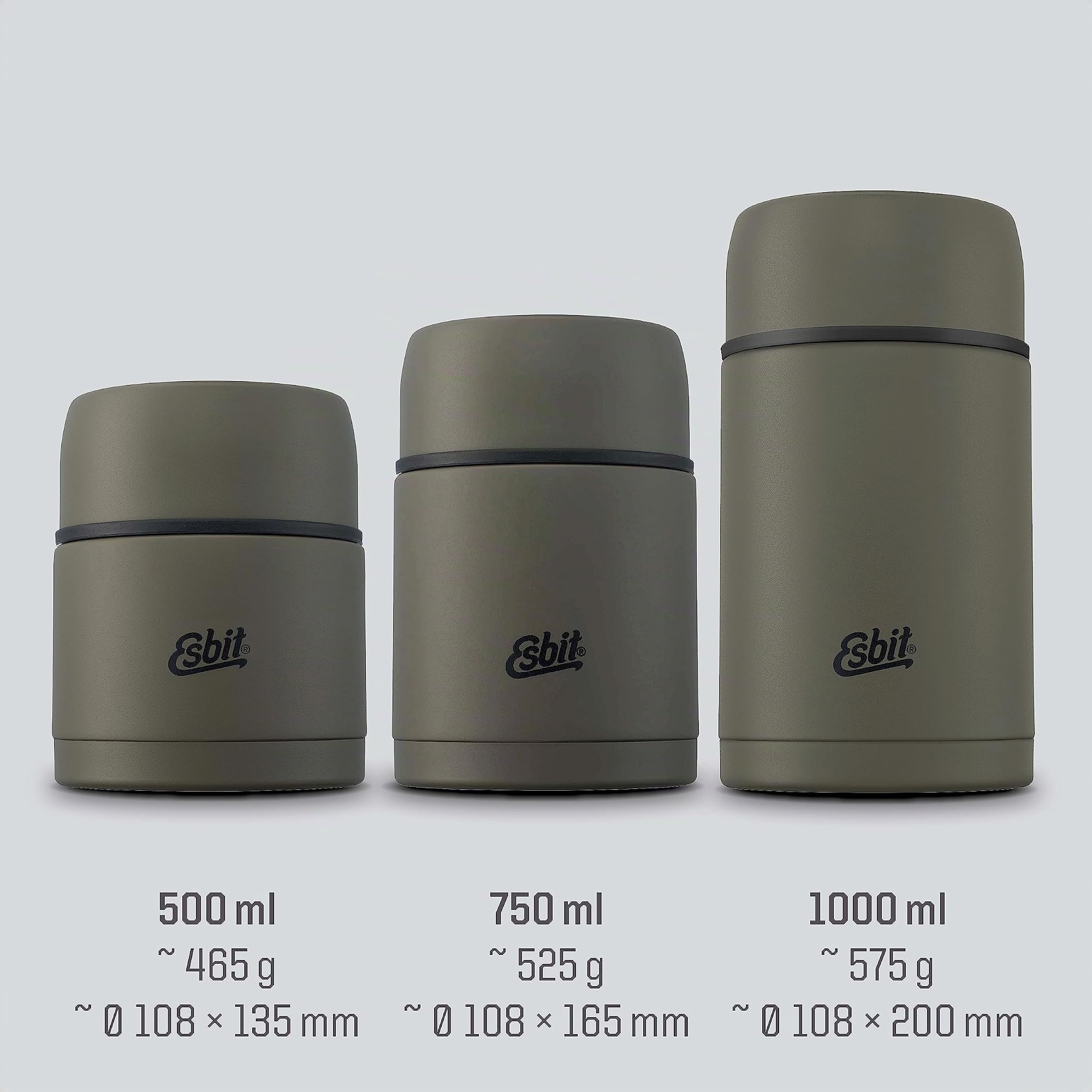 Esbit Contenitore termico classico, per alimenti, 1000 ml, in verde oliva, in acciaio inox, per alimenti caldi e freddi