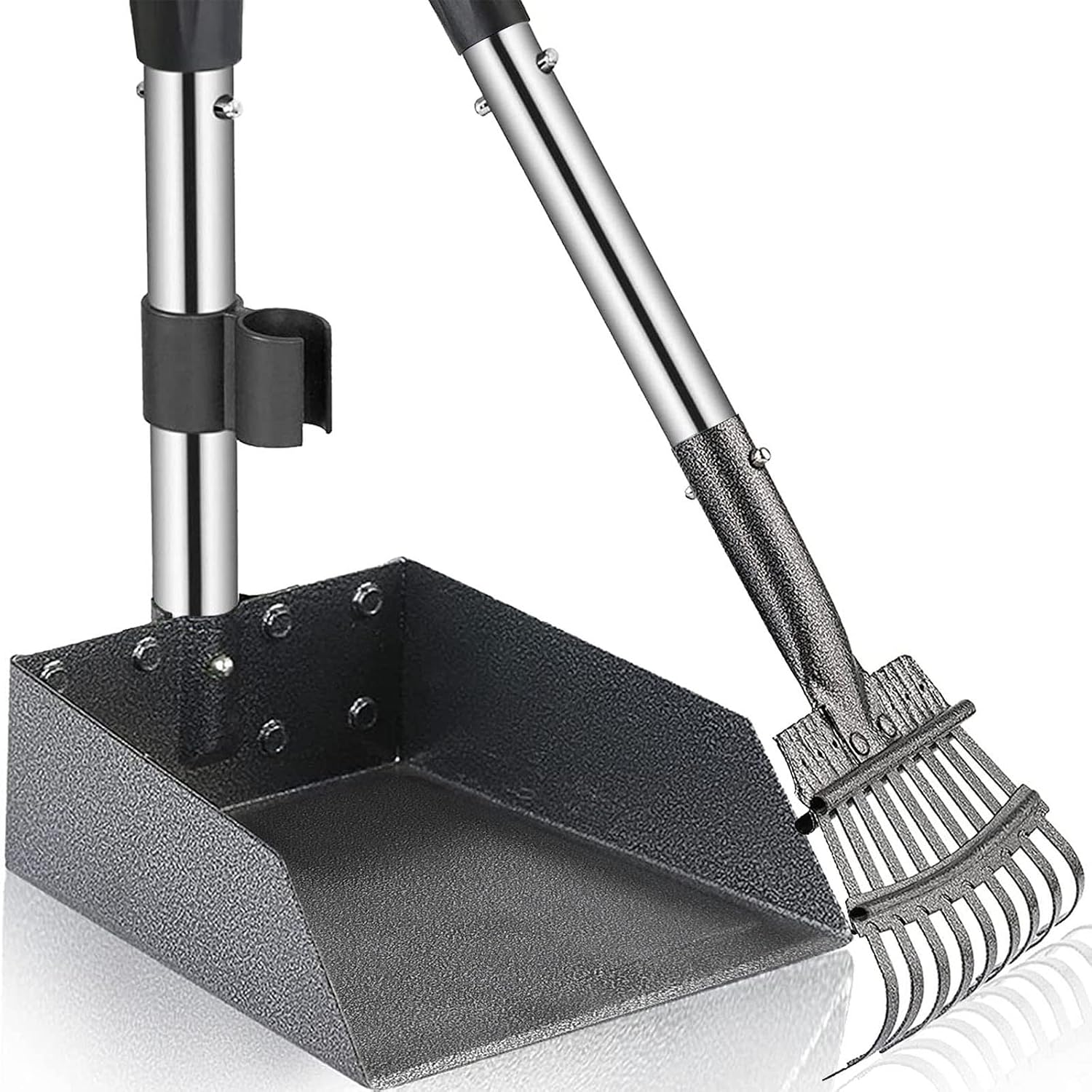 HELLOOU Dog Pooper Scooper for Large Dogs, Metal Poop Scoop Rake and Tray Set with Long Adjustable Handl…