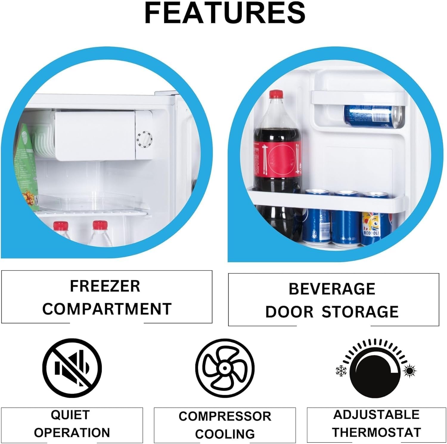 Koolatron Refrigerator - Mini Fridge With Freezer For Kitchen, Bedroom, office, Dorms, Cool Storage For Wine, Beverages, Compact Free Standing, Neveras Pequeñpara, 1.7 Cubic Feet Capacity, White