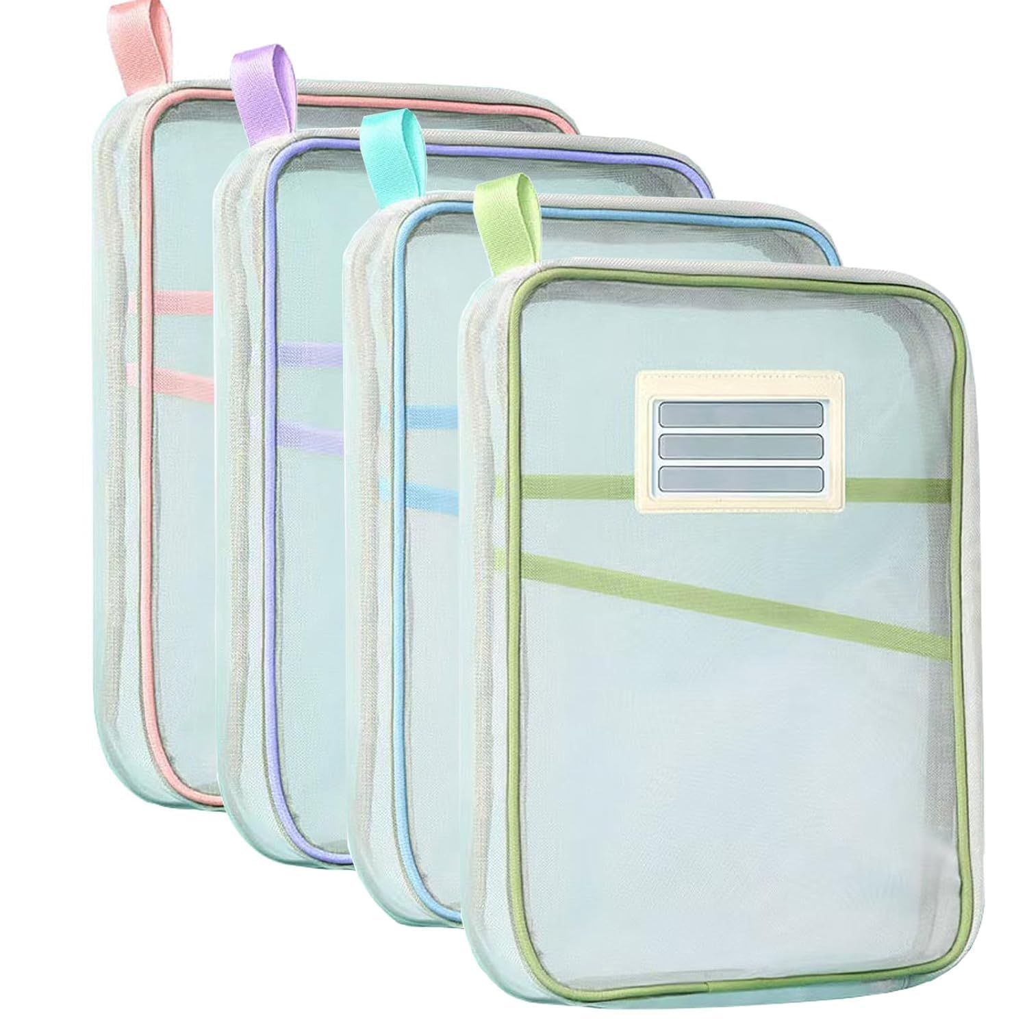 MARSION A4 Mesh Zipper Document Bag, 3-Layer Thickened Nylon File Organizer with L-Shaped Zipper, Transparent Exam & Office Storage Pouch for Students & Professionals (33×26 cm) (Pack of 4)