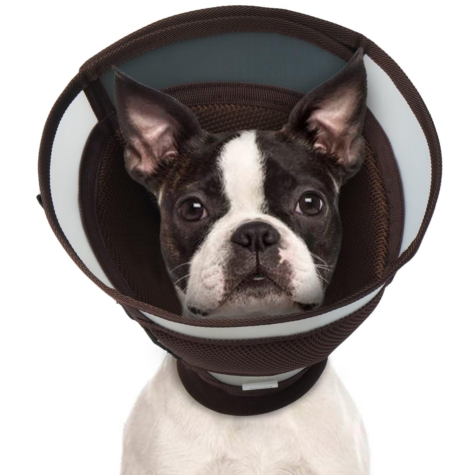IECOii Dog Cone for Dogs After Surgery,Soft Buster Collar Alternative to Cone of Shame, Adjustable E-Collar to Stop Dog Licking Wounds & Protect Stitches,Foldable Anti Lick Recovery Collar,Brown,S