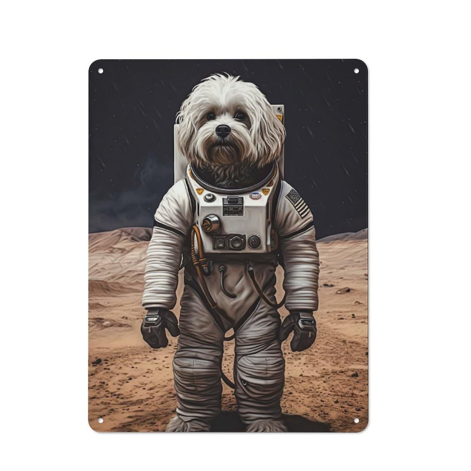 Junmoney Style-18 Tin Wall Plaque 40X30cm With Havanese Astronaut On Mars For Café Or Restaurant, Suited To Restaurant Decor Fans