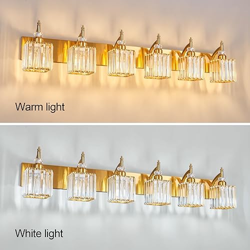 Miniatura 2 de Luces de tocador de cristal 6 luces doradas modernas para tocador de baño sobre espejo