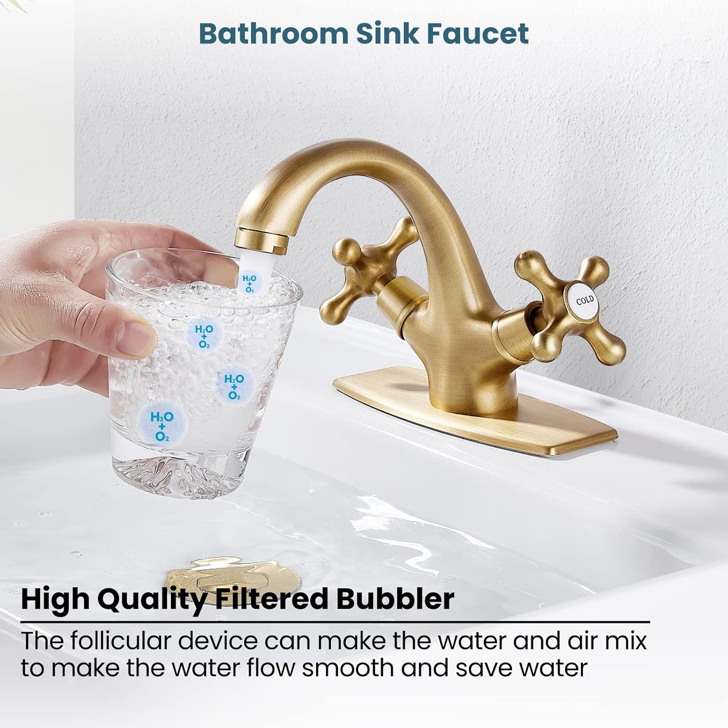 gotonovo Bathroom Sink Faucet Single Hole Double Cross Handle Knobs Lavatory Vessel Sink Mixer Tap Bathroom Faucet with Pop up Drain and Deck Cover Plate Antique Brass