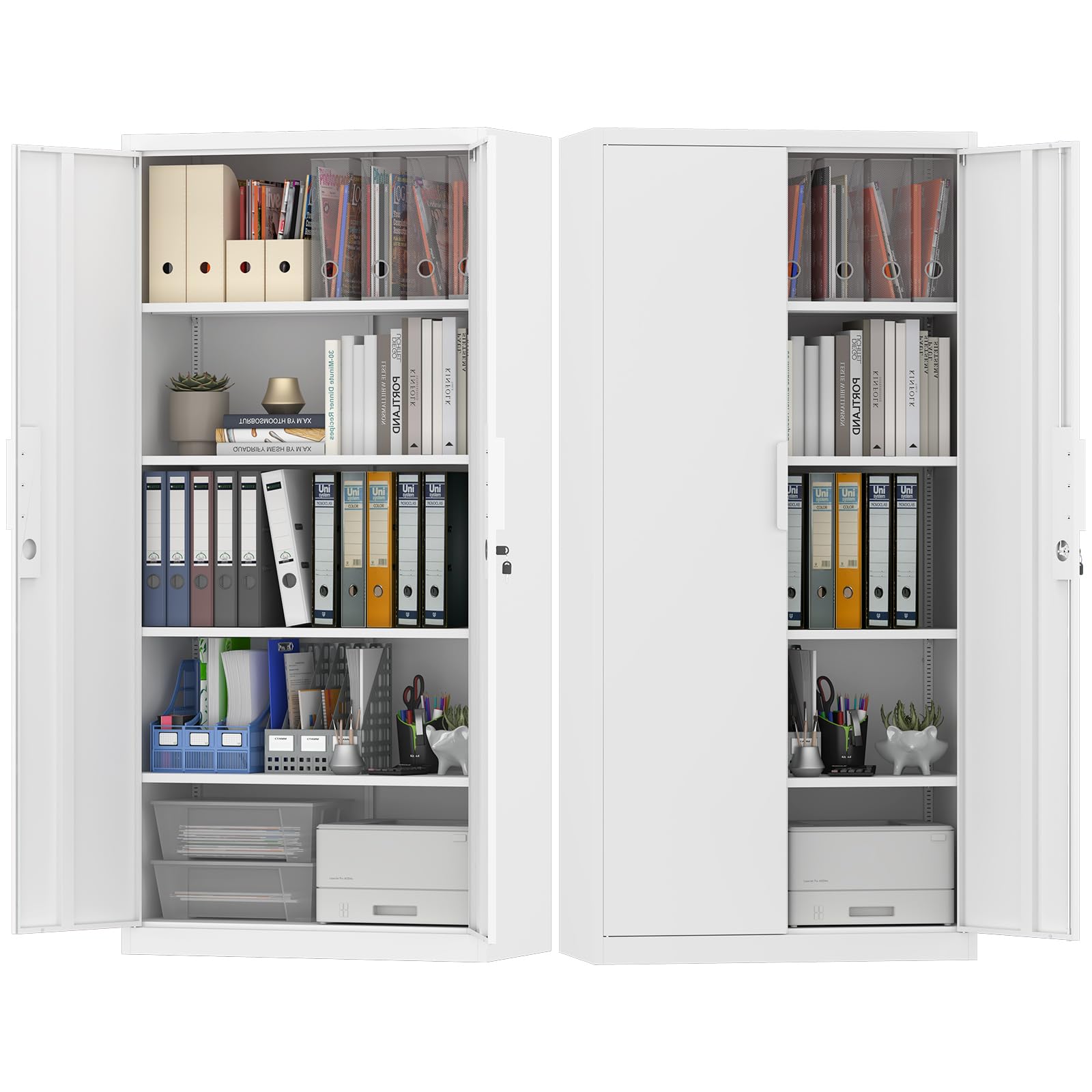 Metal File Cabinet, Office Organizer with Doors and Shelves, 72.05" H White Storage Cabinet for Home Office, School, Heavy Duty Locker for File Supplies