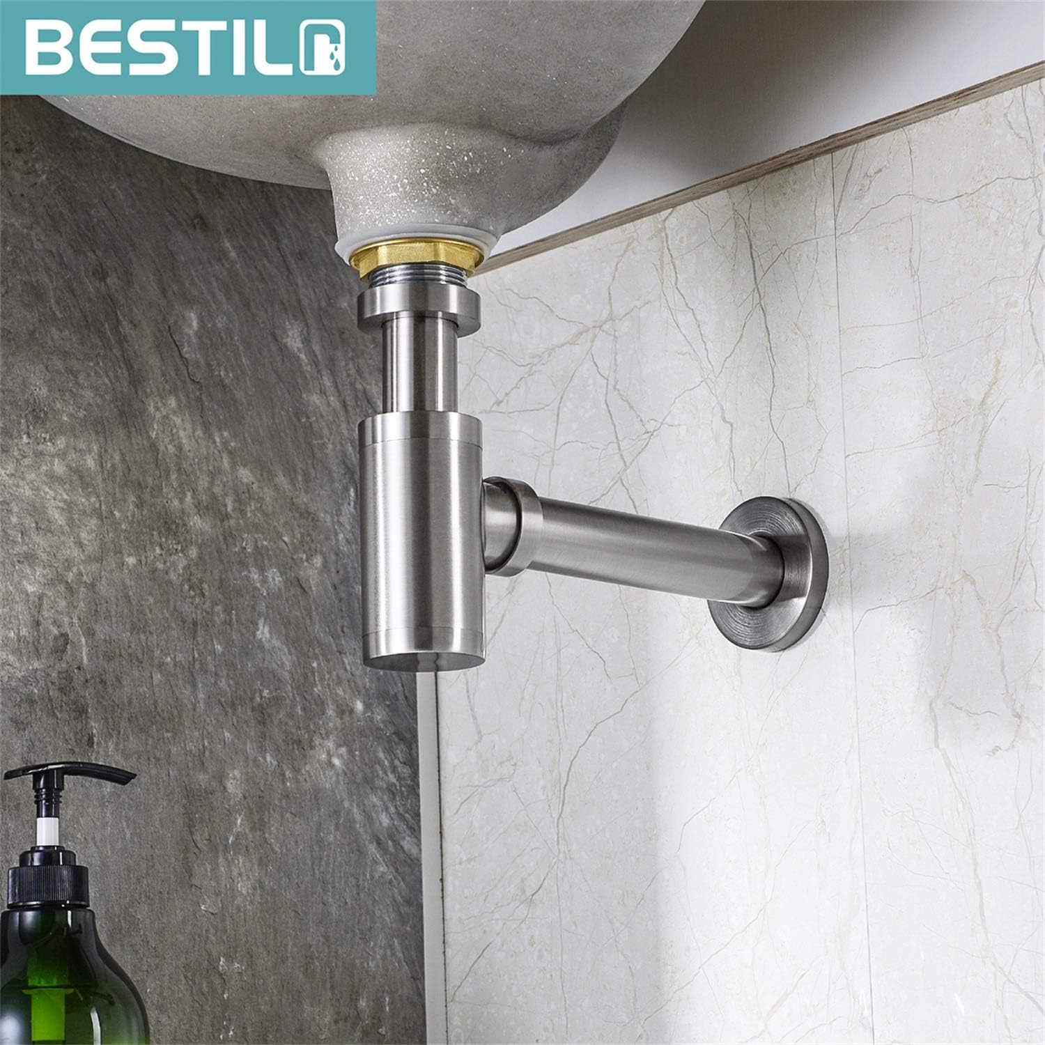 BESTILL Bottle P Trap Drain Kit for Bathroom Basin Sink, Brushed Nickel