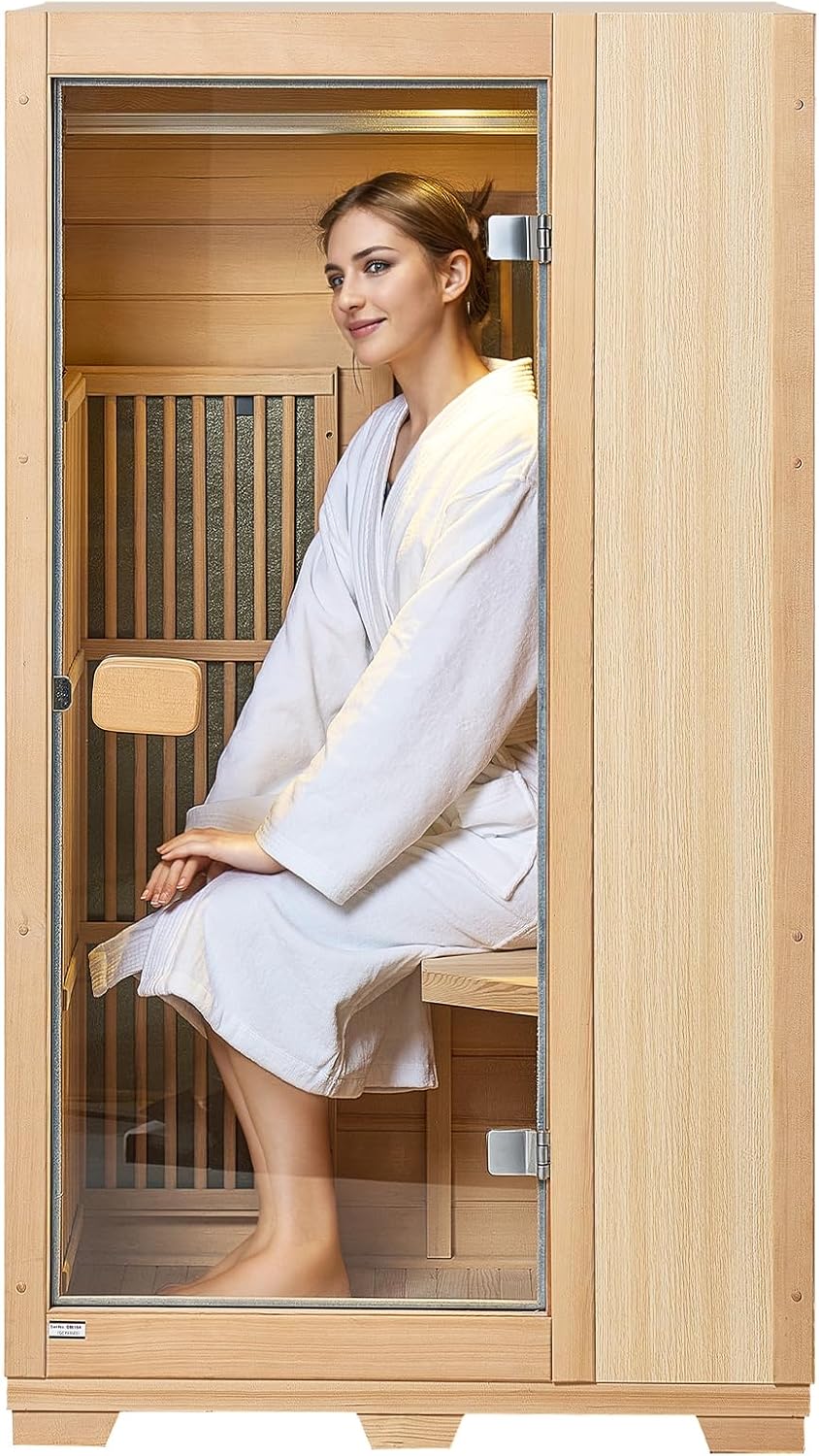 Compact Hemlock Wood Infrared Sauna with Glass Door