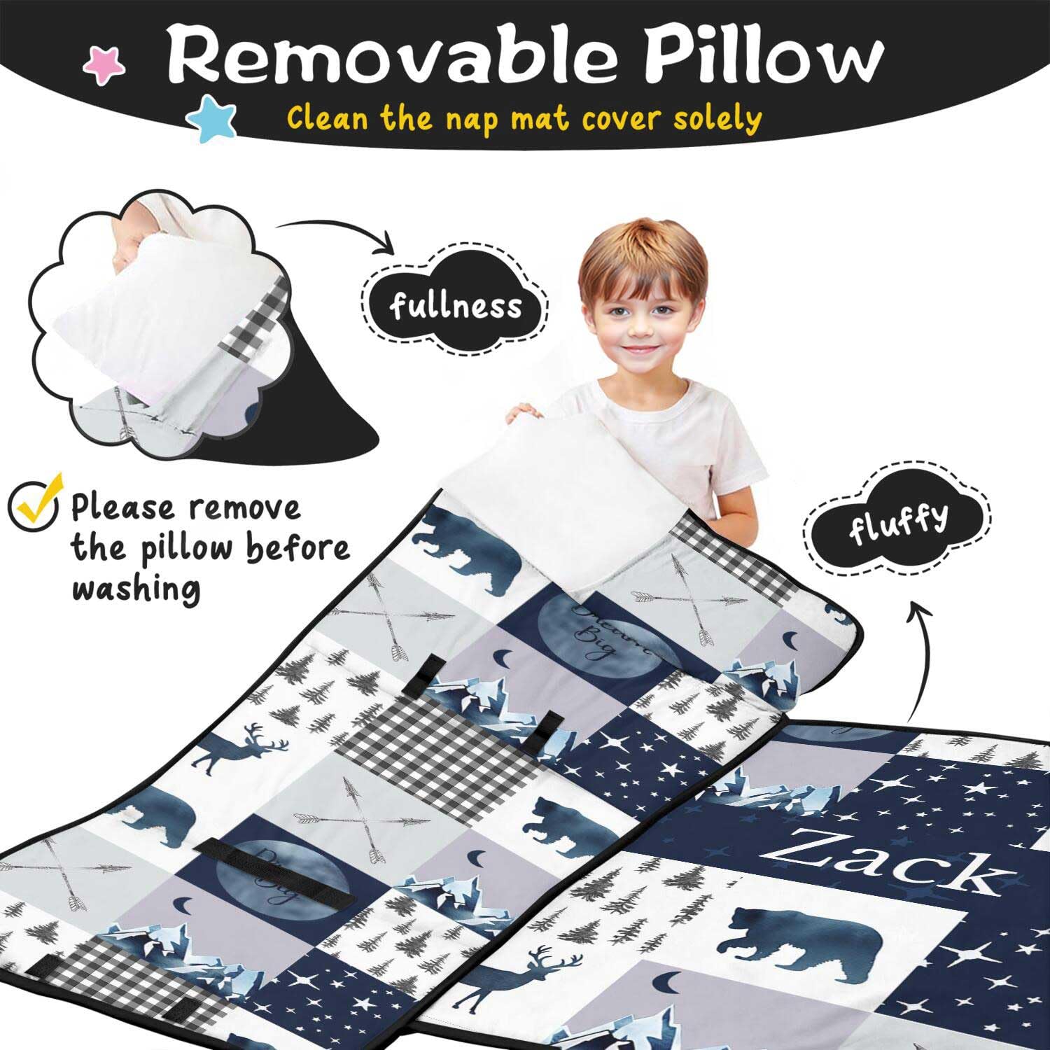 Personalized Toddler Nap Mat with Name – Custom Patchwork Design Sleeping Bag with Pillowcase & Blanket for Boys – Ideal Slumber Bags for Daycare, Preschool & Kindergarten