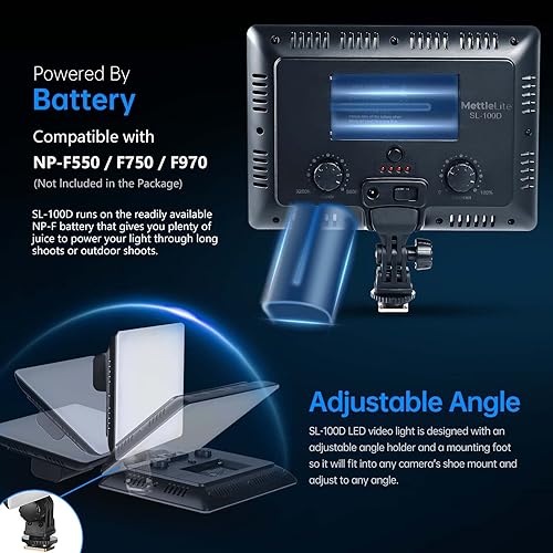 Miniatura 4 de Mettlelite SL100D - Luz de video LED bicolor en la cámara Iluminación de fotografía regulable continua Panel LED de estudio portátil 3200K-5600K