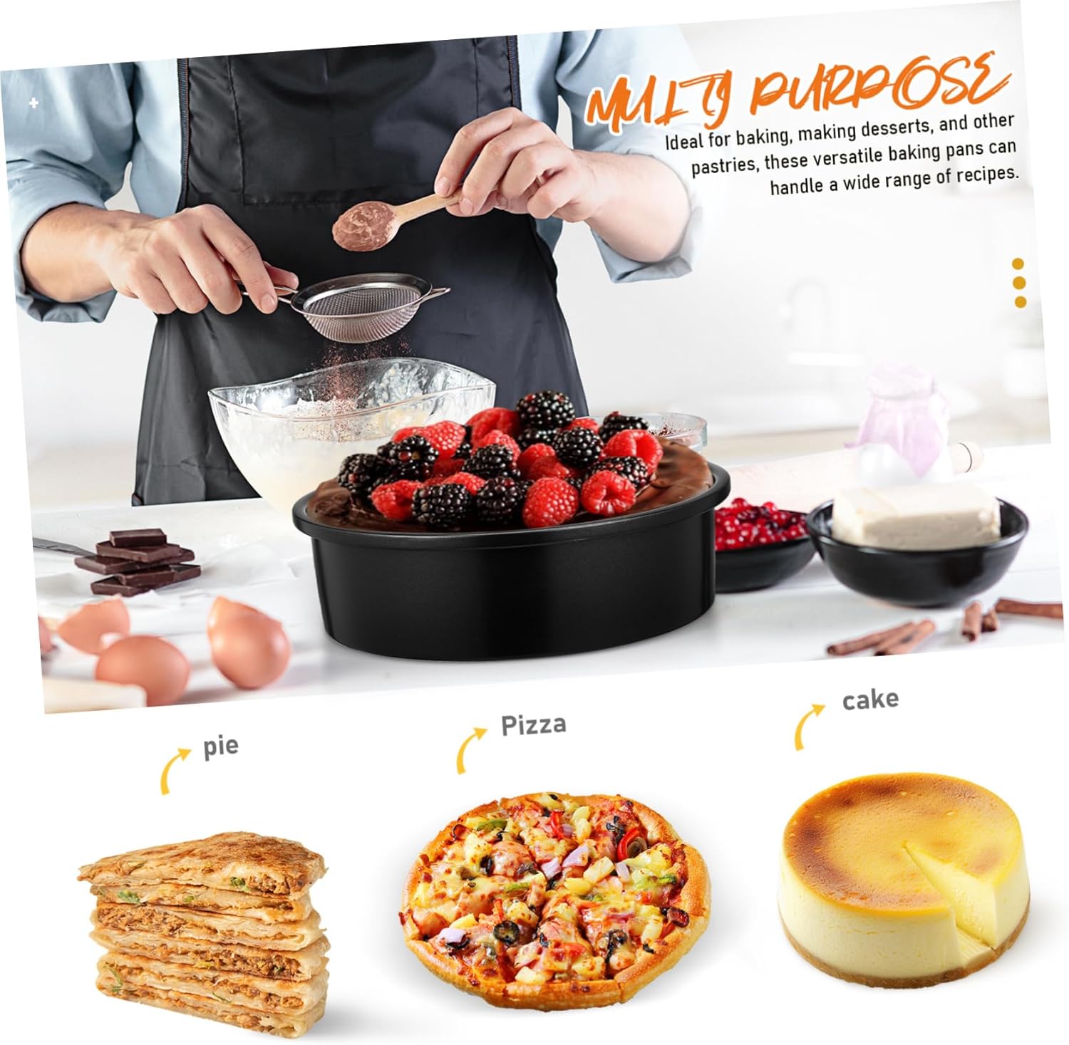 3pcs Deep Round Cake Pans with Parchment Paper Bakeware for Versatile Baking for Home Bakers and Various Desserts