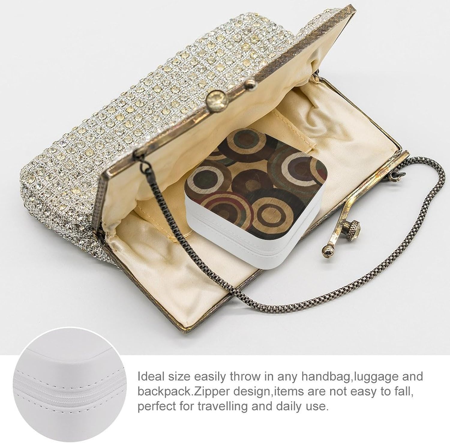 PU Leather Storage Box,Brown And Tan Printed Portable Jewelry Box Mini Travel Storage Box Women's Jewelry Storage Rack for Necklace Earrings Bracelets Rings image 3
