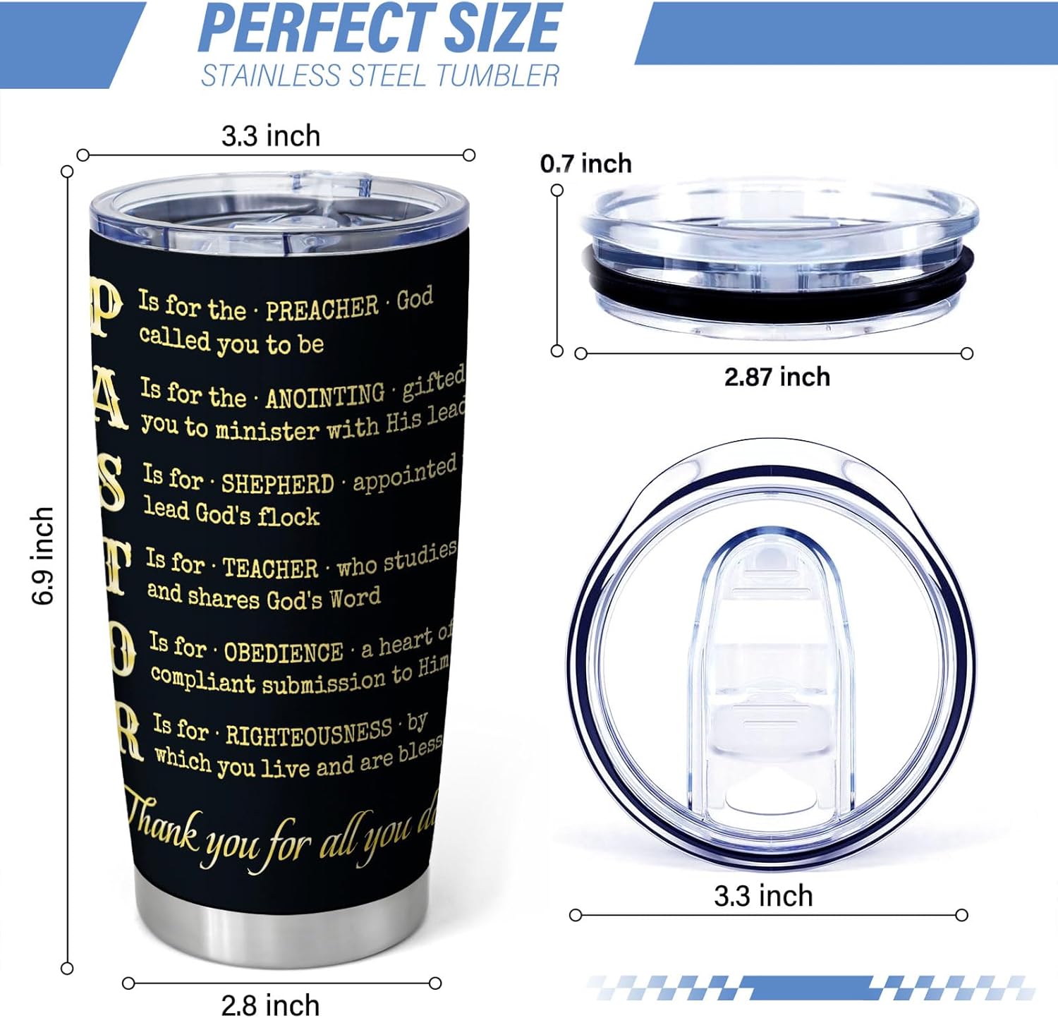 Christian Pastor Appreciation Gift – 20oz Stainless Steel Travel Mug with Lid – Inspirational Coffee Cup for Men or Women – Religious Christmas Gift (Pack of 1) - Image 3