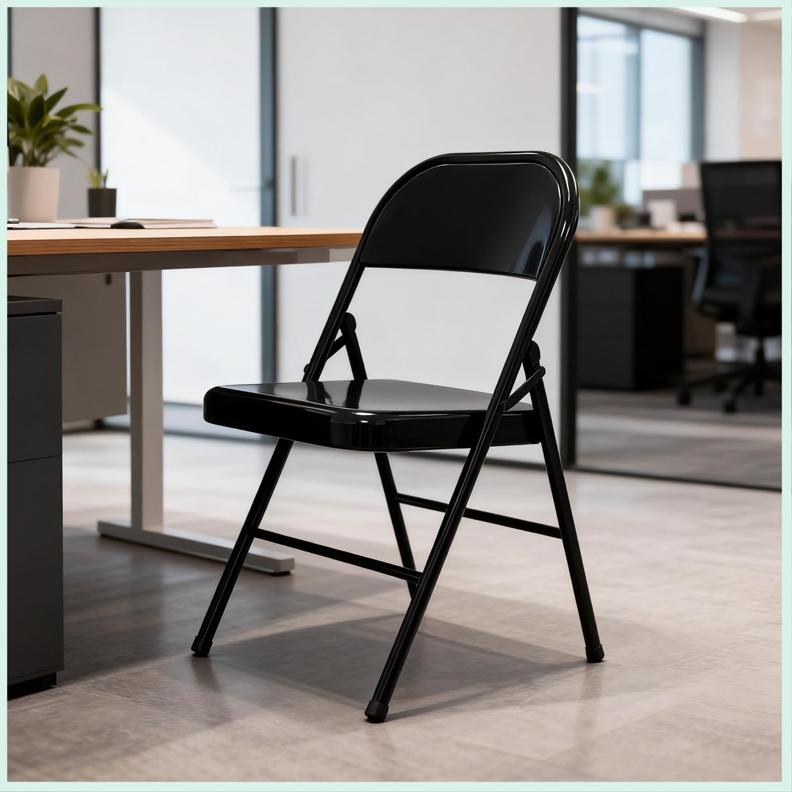 Vollstahl-Klappstuhl 4er Set, Schwerlast-Metallklappstuhl, Ergonomische Rückenlehne, Leicht&platzsparend, Tragfähigkeit 150 kg, Tragbarer Stuhl für Zuhause, Büro, Party, Hochzeit (4, Schwarz)