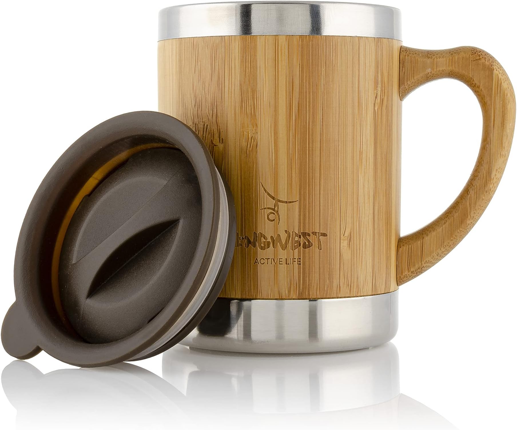 InGwest Active Life. Bamboo Coffee Mug for Men/Women - 11 fl.oz. (300 ml) Super Light Eco Stainless Steel CoffeeTea Mugs with Lid and Bamboo Handle! Large Coffee Mugs. Thickened layer of bamboo!