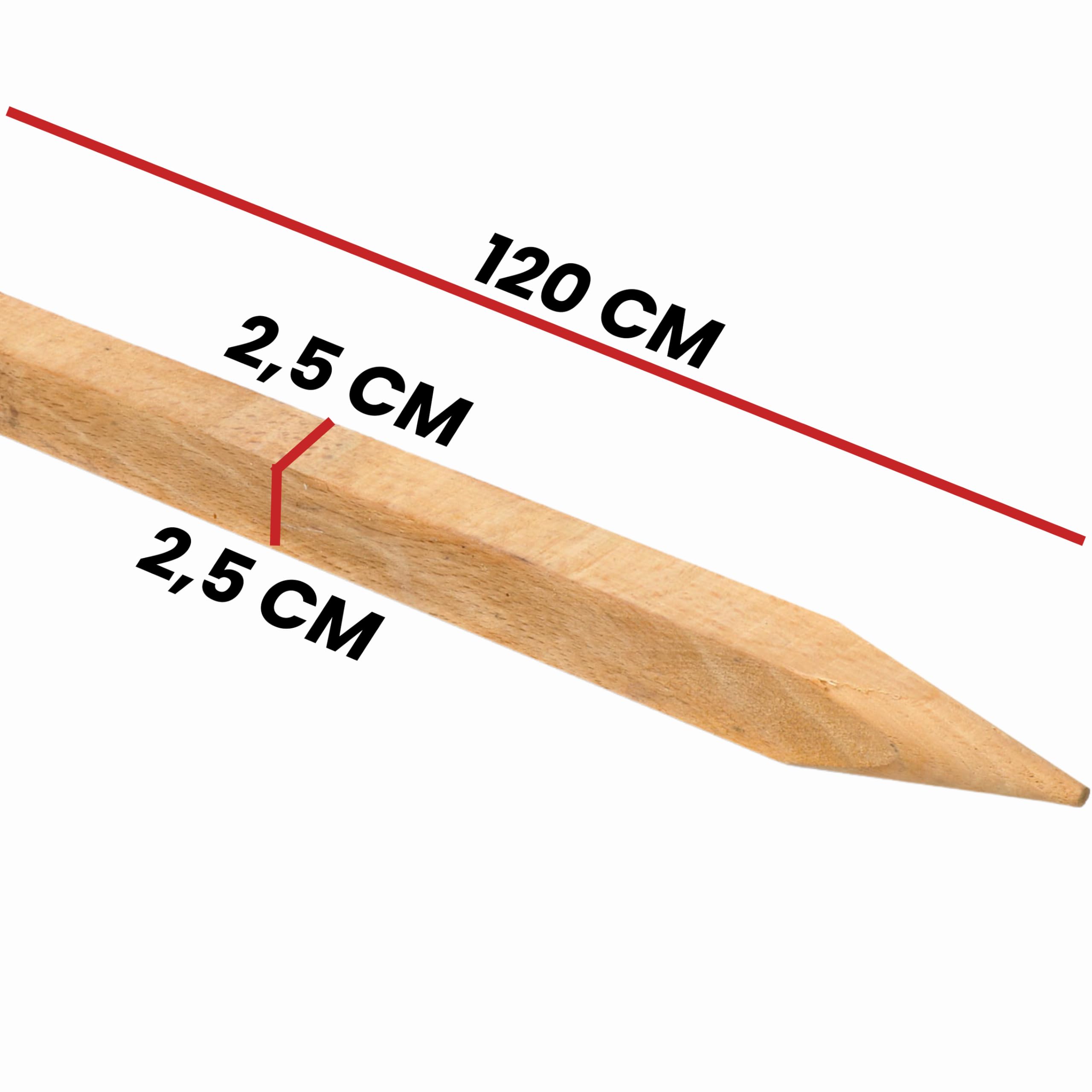 Holzpfähle Quadratisch 25 Stück – Länge 120cm – 25 x 25 mm Holzstäbe aus Buchenholz – Pflanzenstütze und Pflanzstäbe für Gartenarbeiten, Beetmarkierung und Leichten Gartenzaun