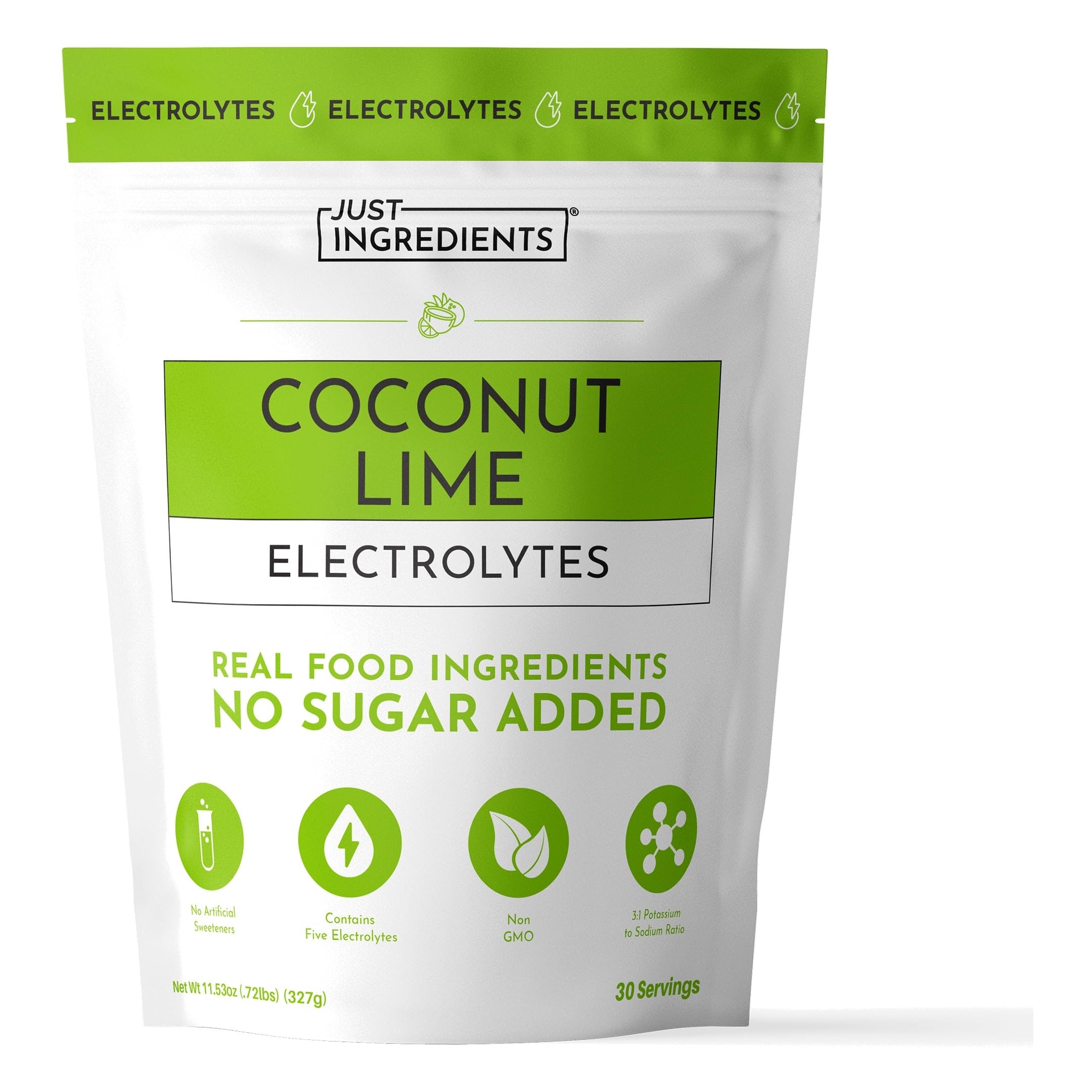 JUST INGREDIENTS Coconut Lime Electrolyte Powder - No Sugar - 30 Servings