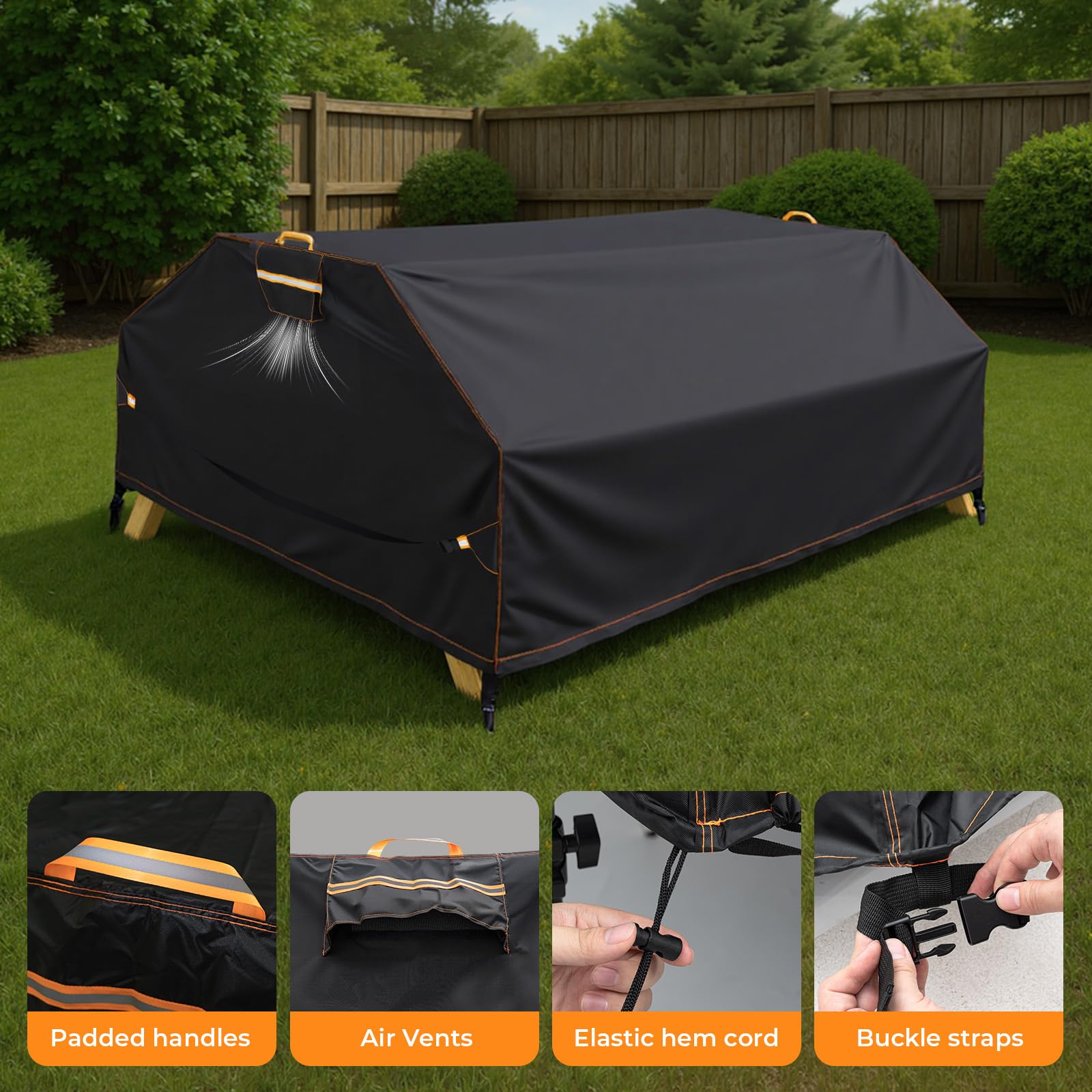 Housse de table de pique-nique en tissu Oxford 420D résistant au vent et aux UV 177,8 x 183 cm Noir