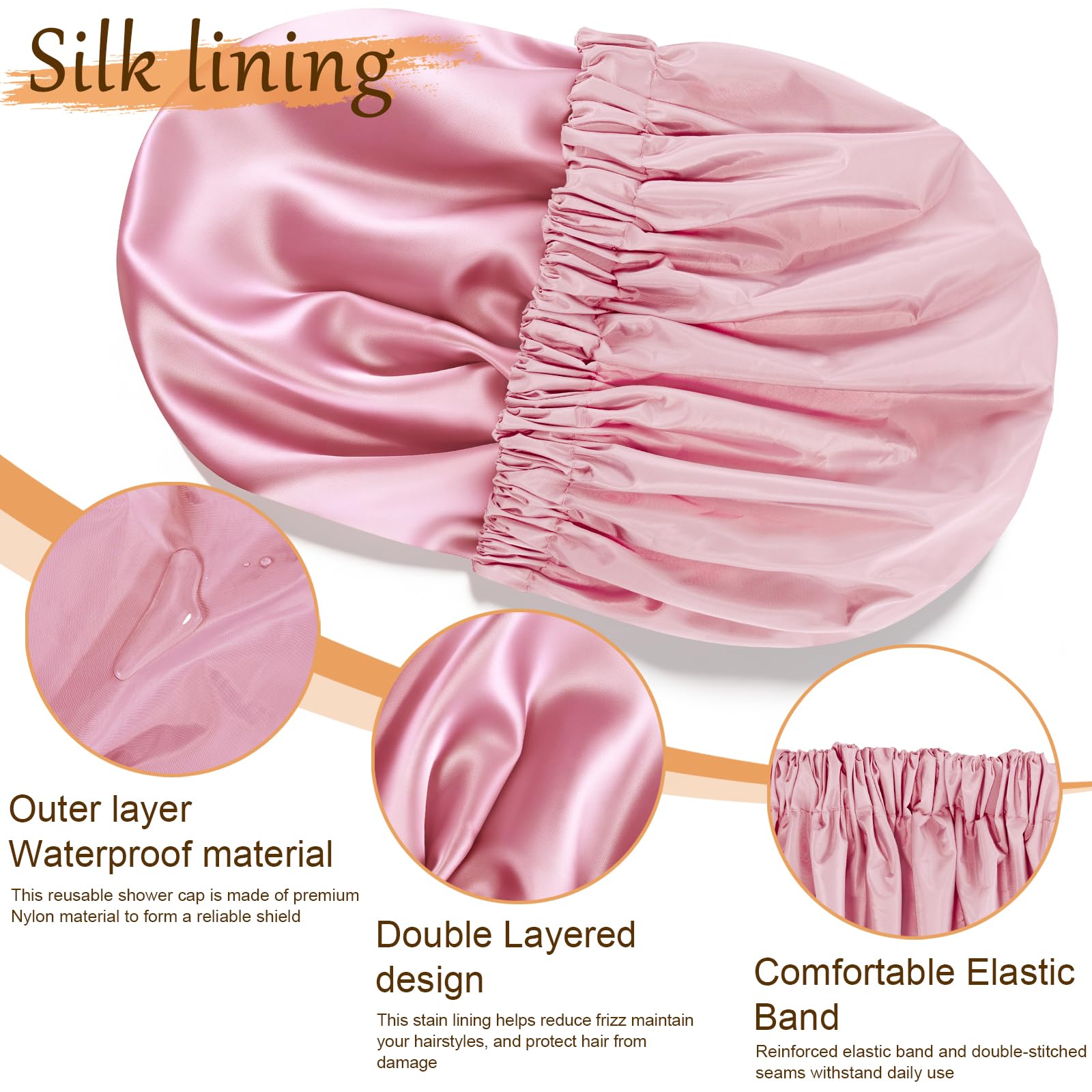Satin Shower Cap for Women - Waterproof & Reusable -3