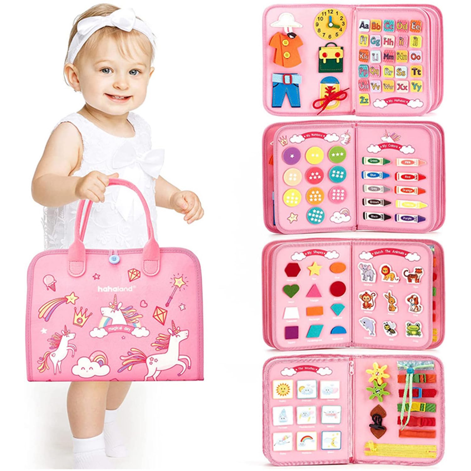 AM ANNA Toddler Busy Board Montessori Toys for 1 2 3 4 Year Old,Sensory Board Toy Preschool for Fine Motor Skills Toys, Gifts for Girls Boys, Travel Toys for Airplane Car(Busy Board for Toddler)