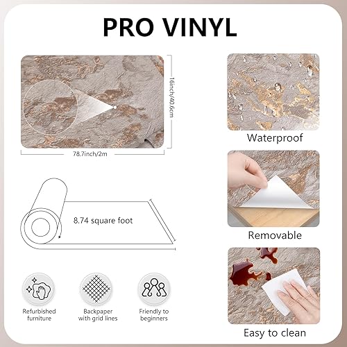 Miniatura 5 de Papel tapiz de mármol gris y dorado de 16 x 78.7 pulgadas, papel de contacto grueso de granito para despegar y pegar, textura vintage, brillante,