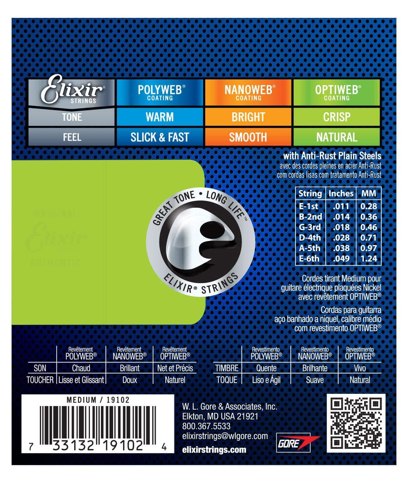 Elixir Electric Optiweb Medium zestaw 3 strun (struny do gitary elektrycznej, powłoka ze stali niklowej, grubość: 011-049)