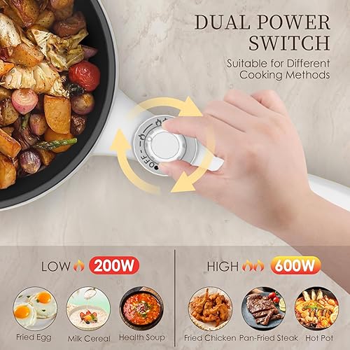 Miniatura 4 de Audecook Olla eléctrica, mini sartén eléctrica portátil antiadherente de 1.7 litros con ajuste de potencia, multicocina de viaje para carne, sopa,