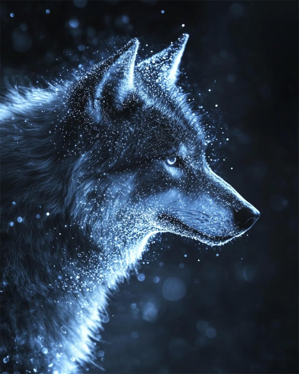 RKFLGEW DIY Seed Bead Embroidery Kits Starry Wolf 40x50cm