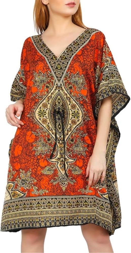 Short Kaftan Beach Cover ups Dresses for Women Ladies Dashiki African Caftan Loungewear Free Size