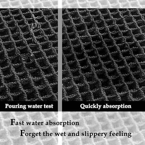 Miniatura 5 de ZALL Tapete de baño con diseño de gofres, color negro, súper absorbente, antideslizante, diseño geométrico de rombos de 17 x 24 pulgadas, lavable a