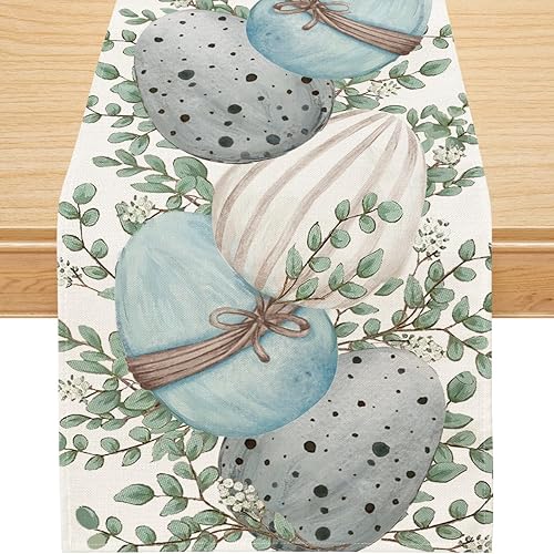 Siilues Camino de mesa de Pascua, decoración de huevos de Pascua, camino de Pascua feliz para mesa, decoración de temporada de primavera para