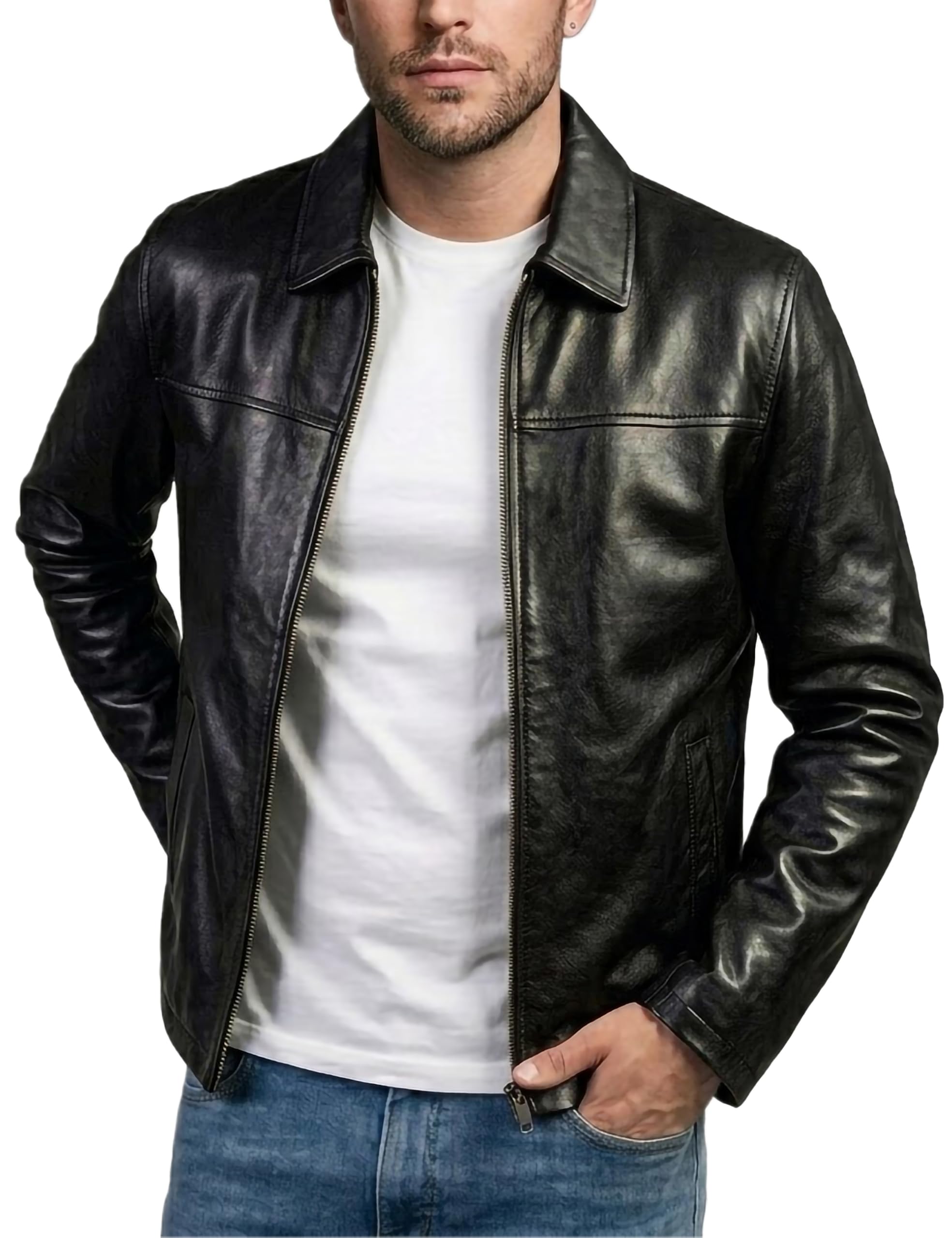 Chaqueta de piel de cordero real para hombre, para un estilo clásico elegante, abrigo de cuero casual, negro, talla XL