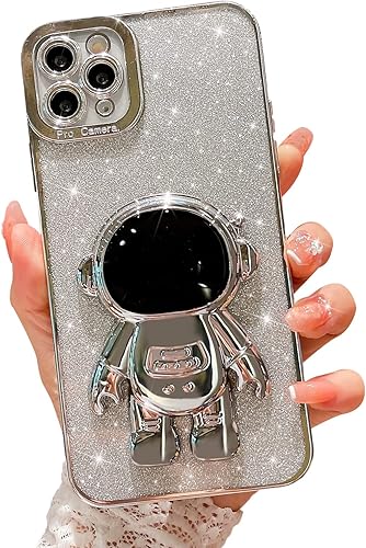 MGQILING Funda compatible con iPhone 11 Pro Max de 65 pulgadas con soporte oculto de astronauta bonita funda 6D con purpurina para mujeres y niñas