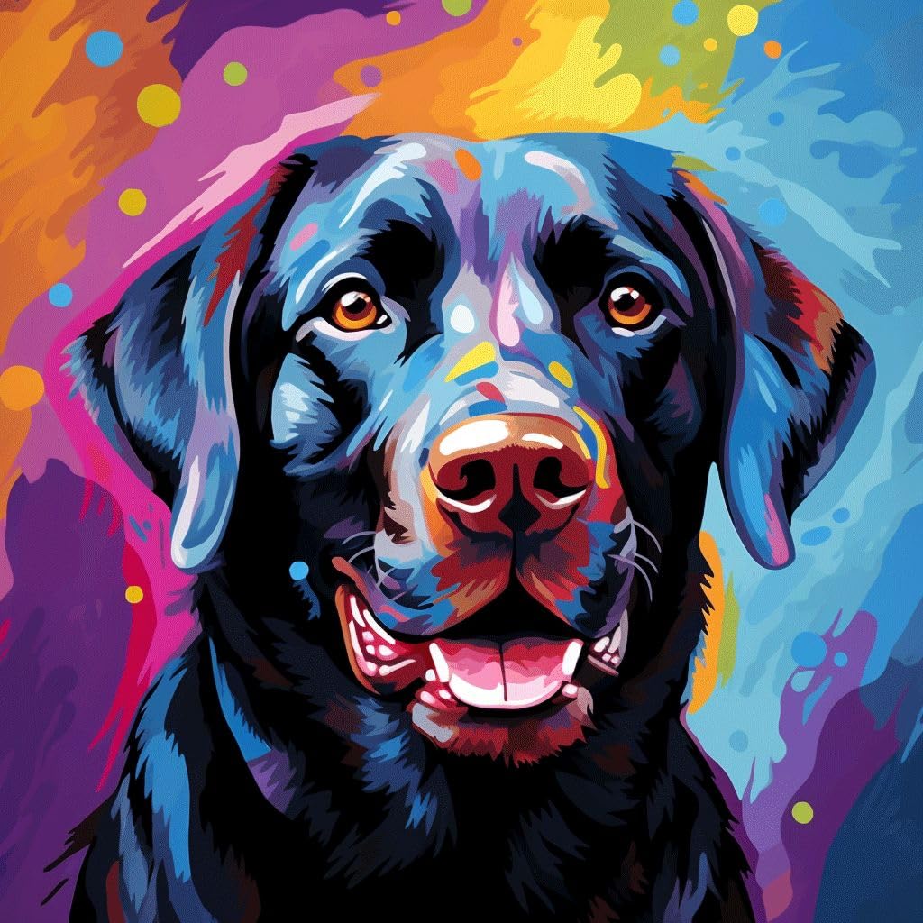 WANGXIAO Paint by Numbers Kit for Adults,Adults' Paint-by-Number Kits,Oil Painting for Wall Art,16X16Inch，Colorful Graffiti Dog,Black Labrador,Frameless