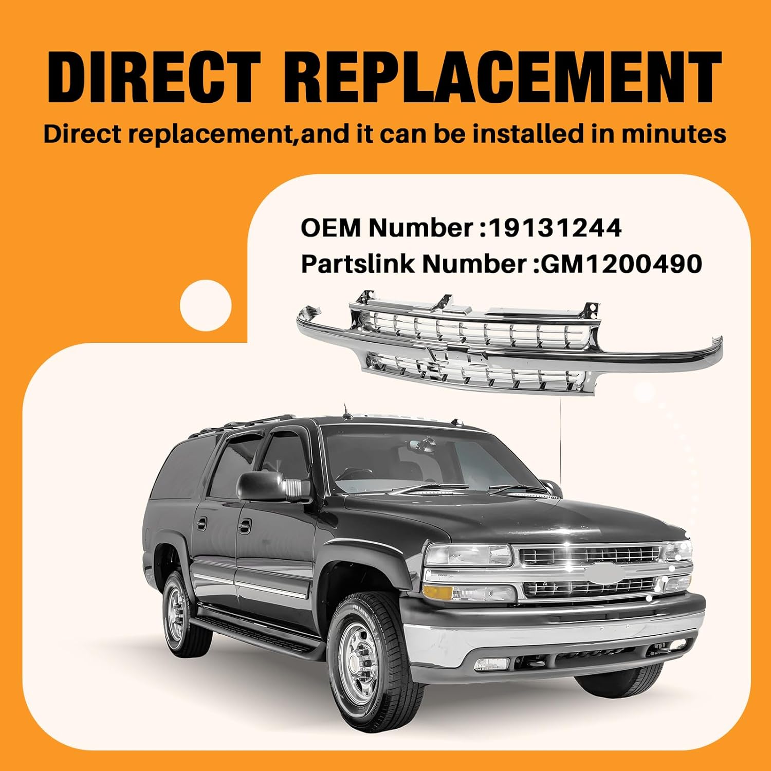 CarPartsDepot Front Grille Shell and Insert Compatible With Chevrolet Chevy Silverado 1500 2500 1999-2002 & Suburban Tahoe 2000-2006 (Chrome Shell and Chrome Insert)