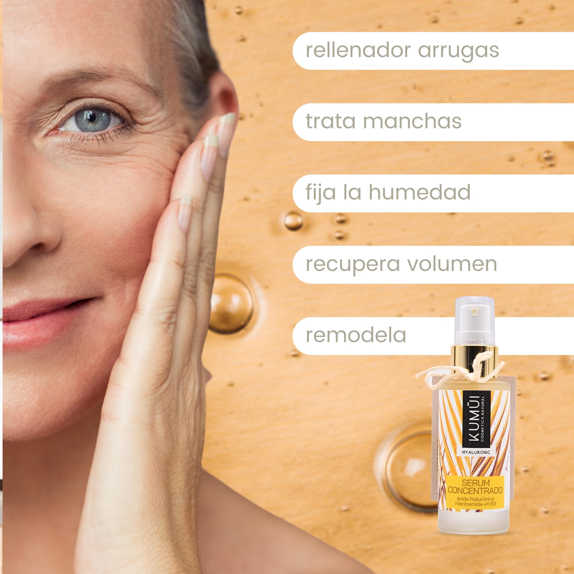Kumui- Sérum Facial Concentrado Rellenador de Arrugas y Antimanchas- PREMIO INTERNACIONAL 2025 - Tecnología Microencapsulación, Ácido Hialurónico de varios pesos moleculares y Niacinamida B3-30 ml