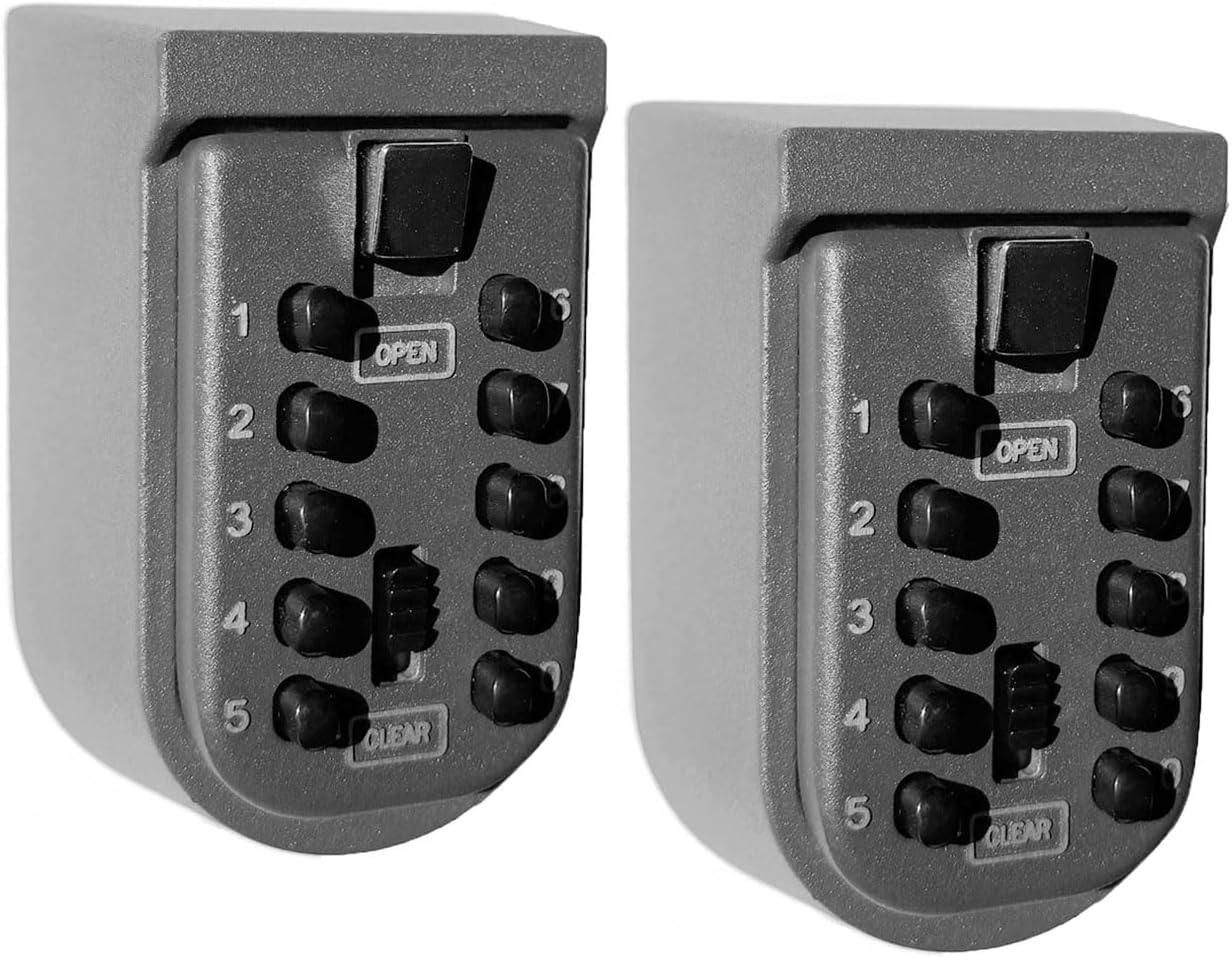 Key Lock Box Wall Mount, Lock Box for Keys with Code Home Security Lock Box, Waterproof Property Management and Realtor Lockboxes, 10 digits Push Button Key Storage Box 2 Pack