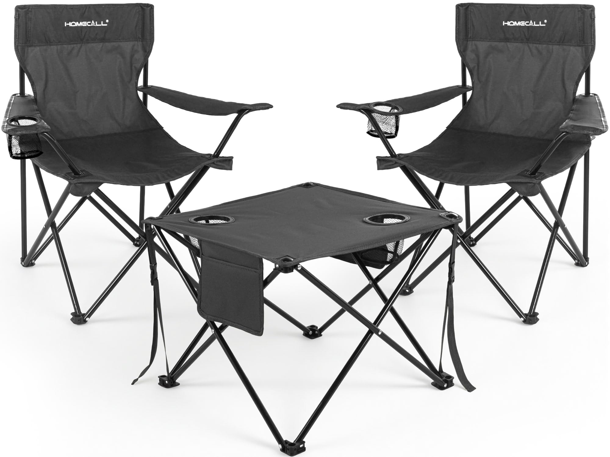 Homecall Campingstuhl Klappbar 2er Set mit Tisch – Faltbare Campingstühle Leicht & Tragbar, Outdoor Angelstuhl mit Becherhalter, inkl. Campingtisch für Picknick Garten