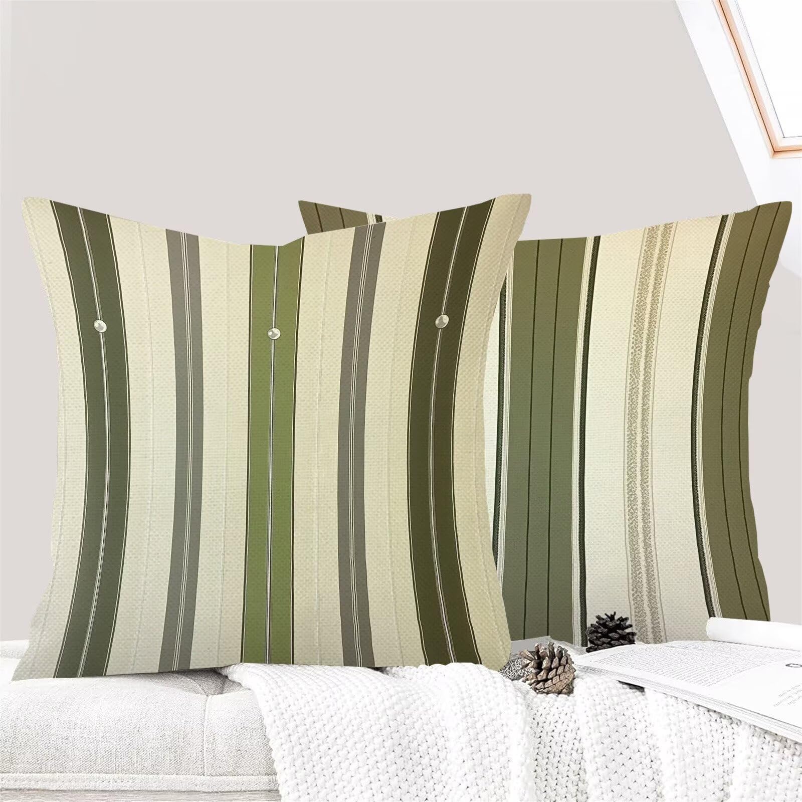 Fundas Cojines 65 x 65 cm Juego de 4 Cojines Exterior, Verde Rayas (4) Lino Impermeable Sofa Fundas Cojin de para Sofá, Sala, Estar, Jardín, Coche, Decoración Del Hogar, con Cremallera Oculta m-421