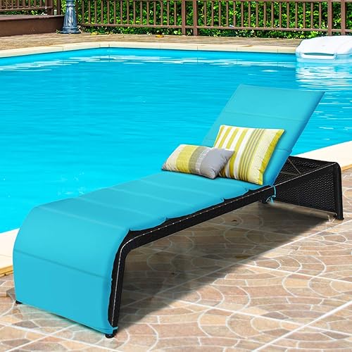 Miniatura 4 de Tangkula Tumbona para exteriores, silla reclinable de ratán ajustable de 5 posiciones con asiento acolchado y pies ajustables, muebles