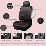 CAR PASS Universal FIT Piping Leather Car Seat Cover, for suvs,Van,Trucks,Airbag Compatible,Inside Zipper Design and Reserved Opening Holes (Full seat Covers, Black and red Color)