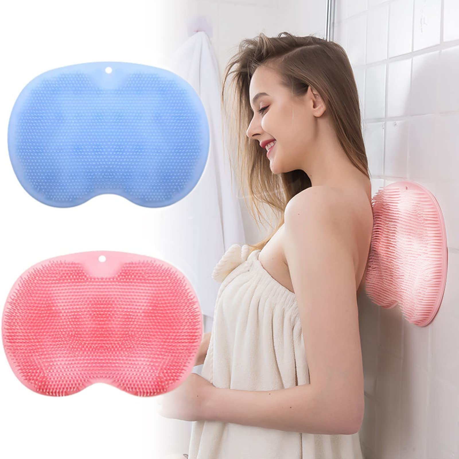 2 Pack Shower Back & Foot Scrubber,Wall Mounted Back Scrubber Silicone Bath Massage Cushion Brush with Suction Cups,Bathroom Wash Foot Mat Exfoliating Dead Skin Foot Brush