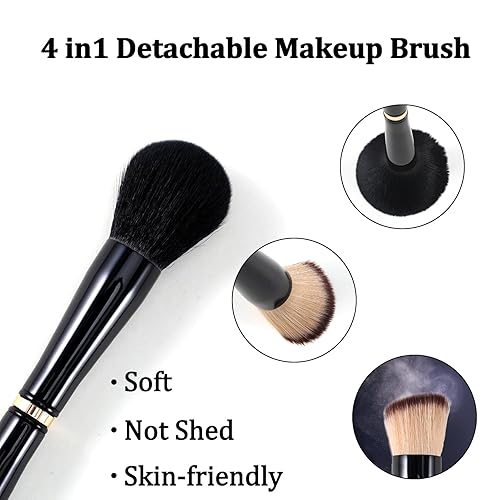 Miniatura 5 de Ponhey Juego de brochas de maquillaje de viaje 4 en 1, cepillo de maquillaje de viaje desmontable con estuche para base, polvo suelto, corrector,