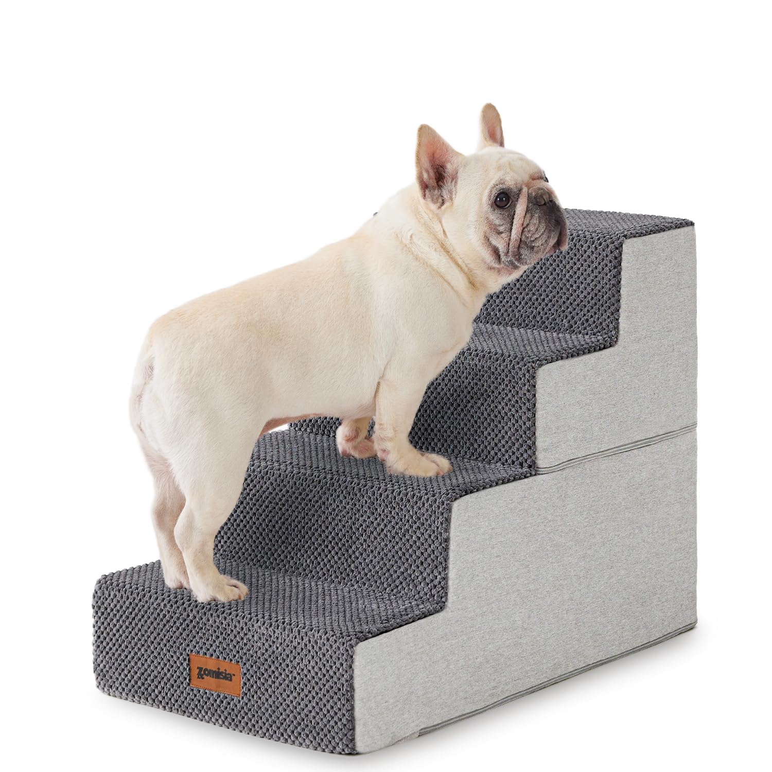 Dog Stairs for Small Dogs - Pet Stairs 2 in 1 with Zippers Suitable for Couch and Bed, 35D Foam Dog Steps with Non Slip Bottom Grey 4 Steps, Grey