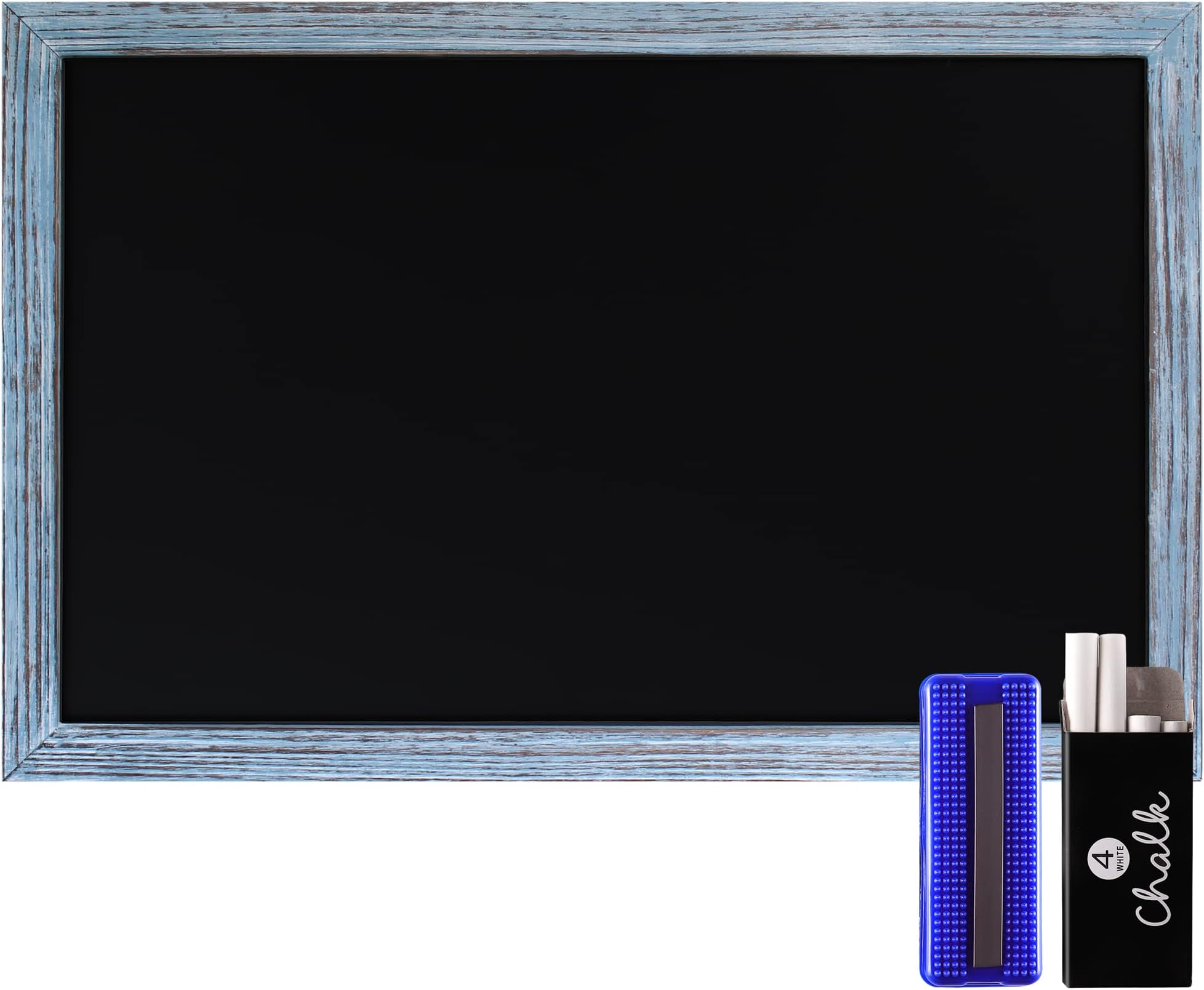 HBCY CreationsRustic Blue & White Wood Magnetic Wall Chalkboard, Framed Chalkboard - Decorative Magnet Board Great for Kitchen Decor, Weddings, Restaurant Menus and More! 28cm x 43cm