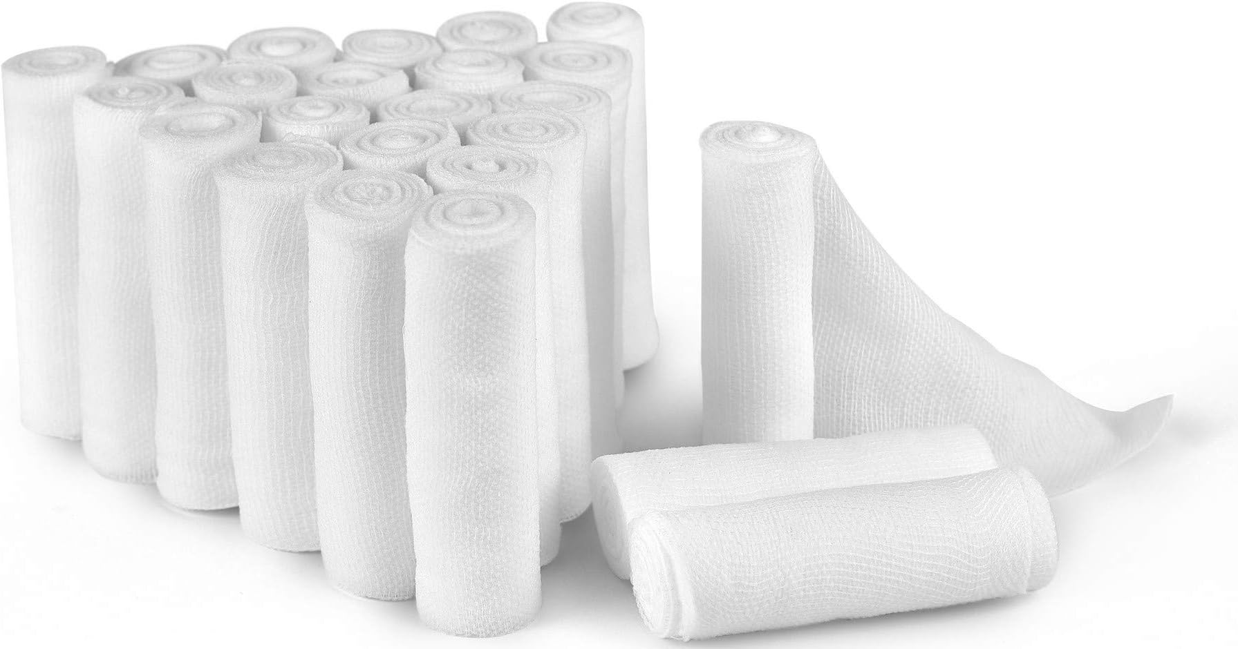 Pack of 24 Gauze Bandage Roll 2 Inches x 4.1 Yards with Tape - Medical Gauze Wrap for Wounds Care - Easy to Use Cotton Gauze Rolls for Hand Wrap Dressing Ankles & Knees