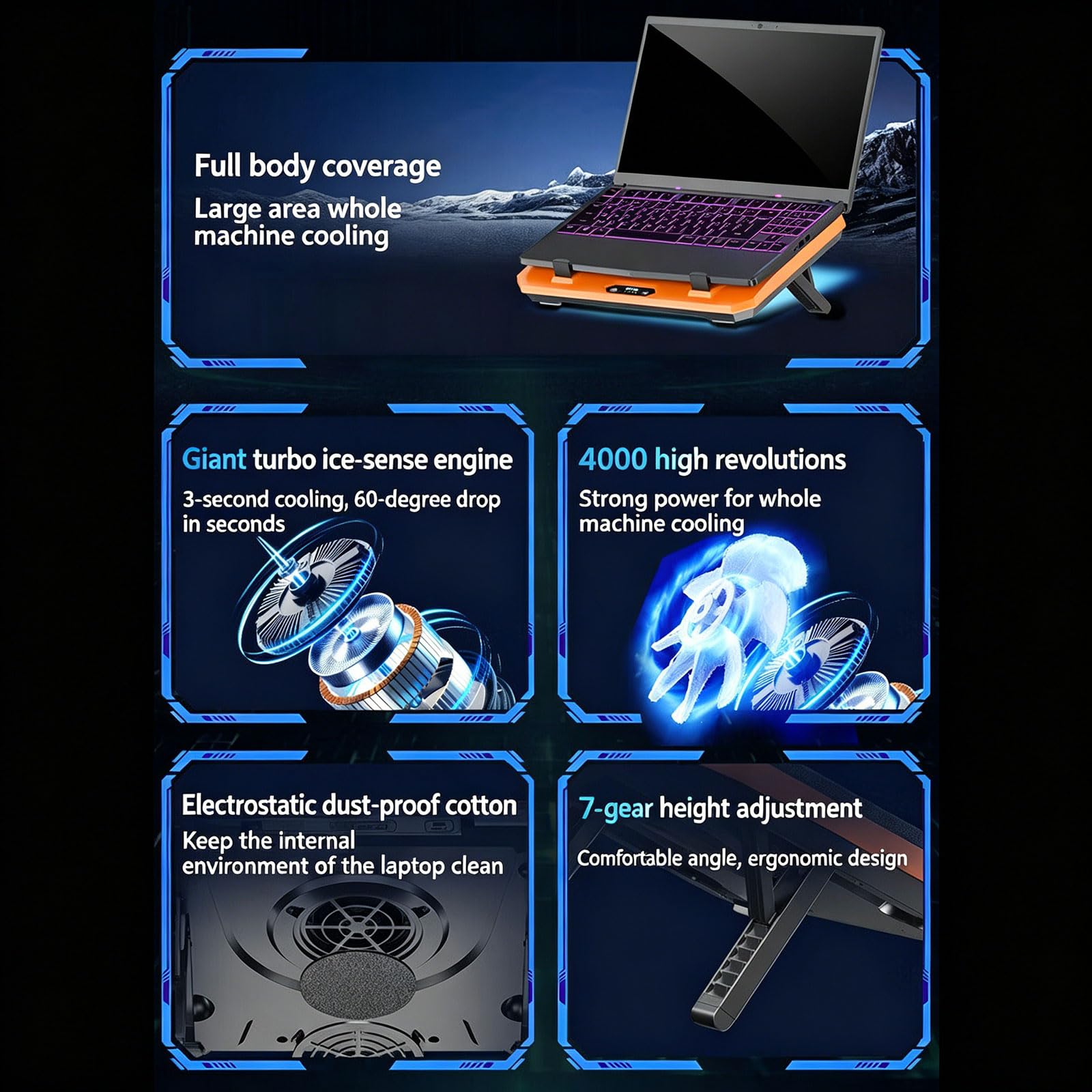 Supporto raffreddamento per laptop premium in alluminio con tecnologia raffreddamento potenziata e supporto per notebook da gioco che migliora la porta USB 3.0