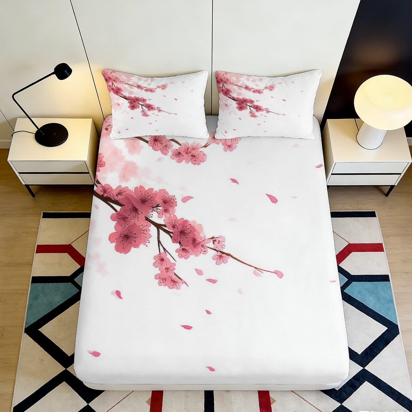 Jqzkxnhpbr Style-7 3D Printed Sakura Blossom Fitted Sheet Microfiber Soft Floral Mattress Cover For Bedroom Guest Room Decor 90X200x25cm
