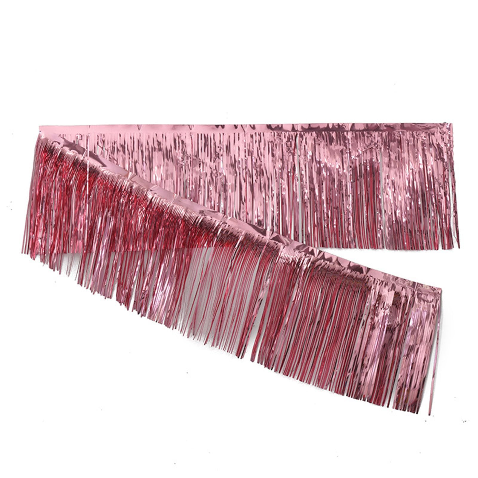 WAZUBC Foil Fringe Tinsel Backdrop Glitter, 2m * 30cm Metallic Foil Garland Glitter Fringe Banner for Car Parade Floats Wedding Birthday Parties (Pink Gold)