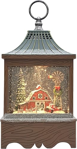 Victory Creative Barn House - Farol musical de globo de agua de 11.5 pulgadas de alto con purpurina de remolino, funciona con pilas, temporizador y