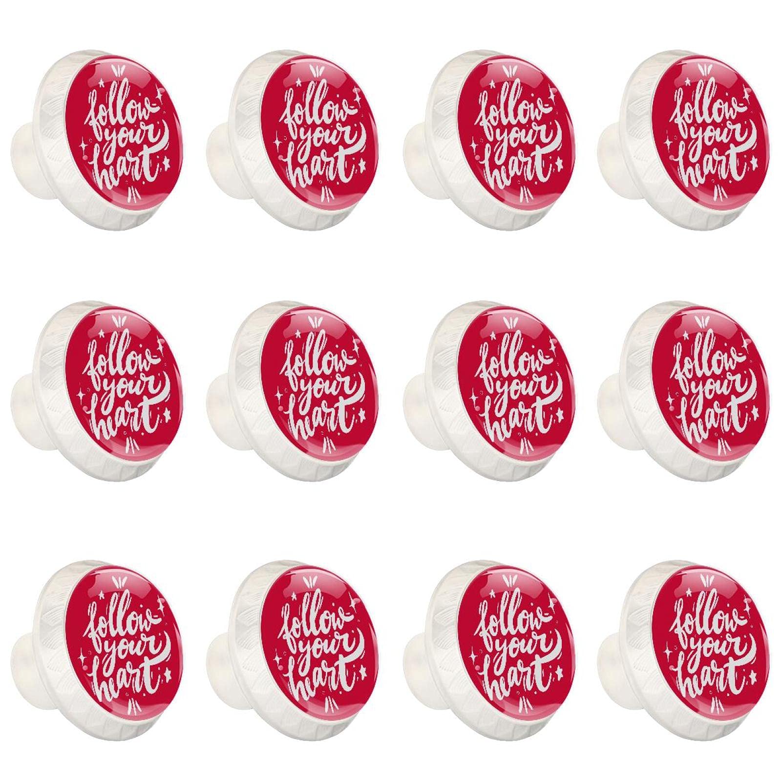 Boutons d'armoires de cuisine rouges et blancs style rond pour tiroir et commode - Lot de 12